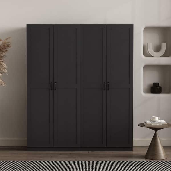 Cornelia Black 71.11 in. 2-Piece Modern Accent Storage Closet Set with 14 Adjustable Shelves