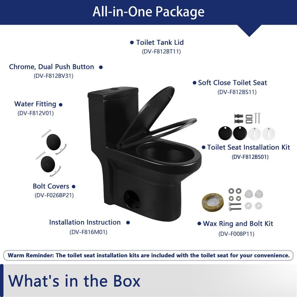 Compact Black Ceramic Dual Flush Round Toilet with Quiet-Close Seat