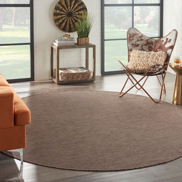 Positano Natural 8 ft. x 8 ft. Round Solid Modern Indoor/Outdoor Patio Area Rug