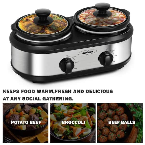 5 qt. Stainless Steel Silver Double Crockpot Slow Cooker