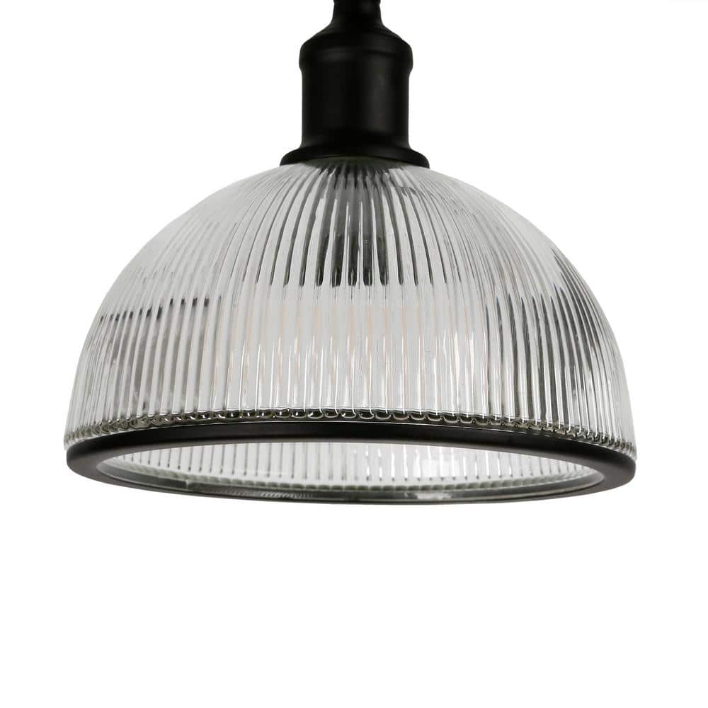 Frenkel Modern Farmhouse 58" Black Metal Floor Lamp with Ribbed Glass Shade