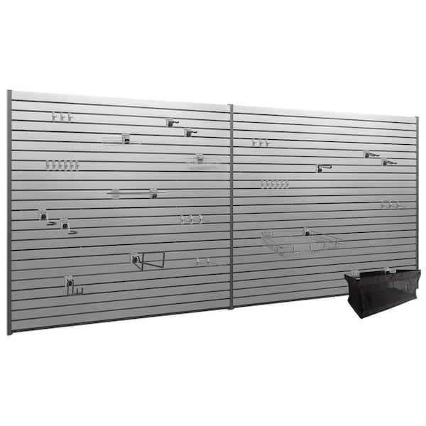 71.75 in. H x 0.66 in. W PVC Slatwall Panels Set in Silver (80 sq. ft.) with 40-Piece Hook Kit