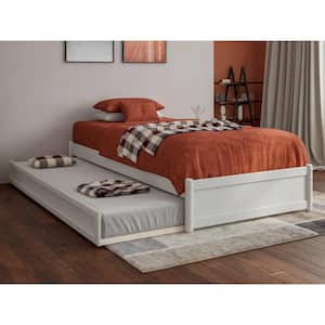 Barcelona White Solid Wood Frame Twin XL Panel Platform Bed with Twin XL Trundle