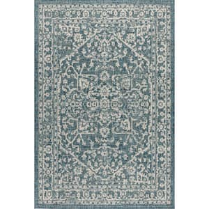 Malta Bohemian Medallion Teal/Gray 3 ft. 11 in. x 6 ft. Textured Weave Indoor/Outdoor Area Rug