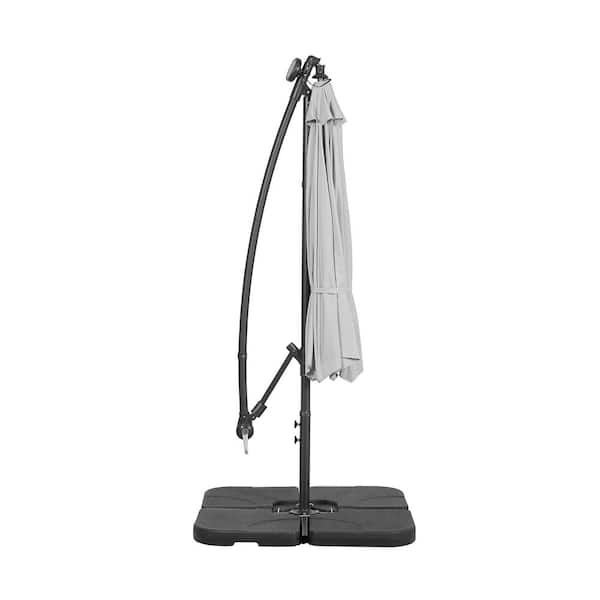 Bayshore 10 ft. Outdoor Patio Crank Lift LED Solar Powered Cantilever Umbrella with 4-Piece Base Weights in White