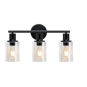 18.19 in. 3-Light Black Color Vanity Light with Clear Glass Shade