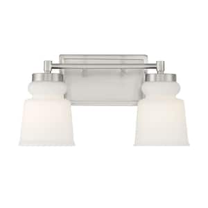 14.5 in. W x 8.5 in. H 2-Light Brushed Nickel Bathroom Vanity Light with Frosted Glass Shades