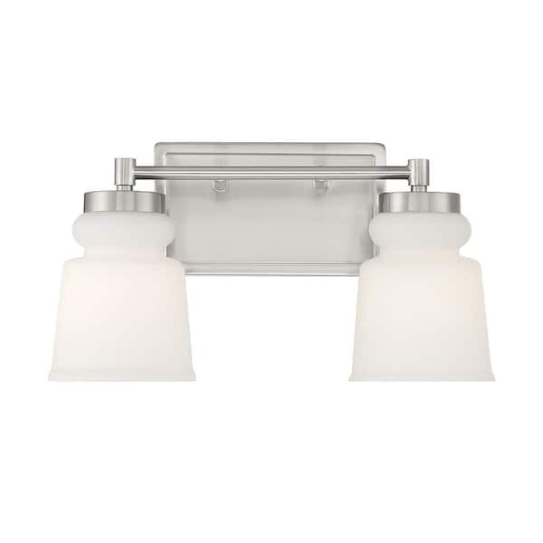 Savoy House 14.5 in. W x 8.5 in. H 2-Light Brushed Nickel Bathroom Vanity Light with Frosted Glass Shades