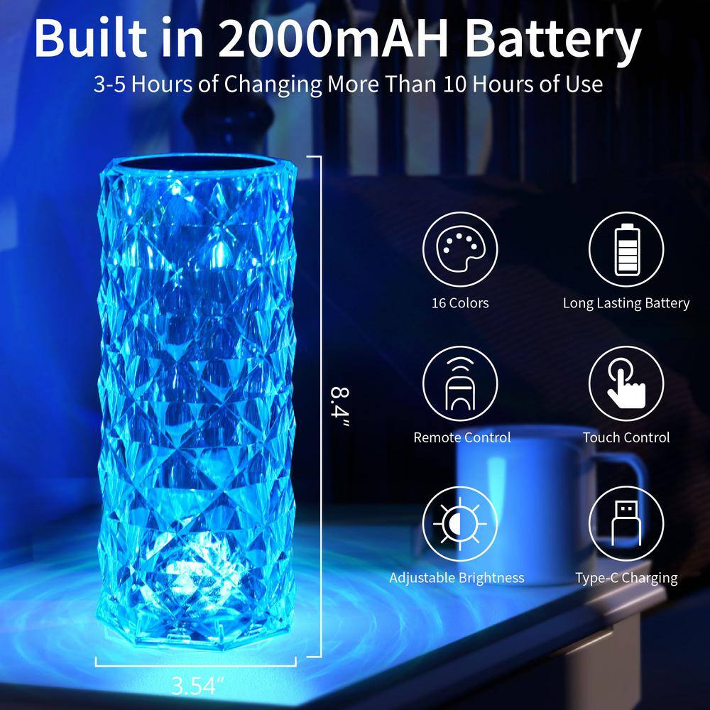 Clear Acrylic Cordless RGB Color-Changing Table Lamp