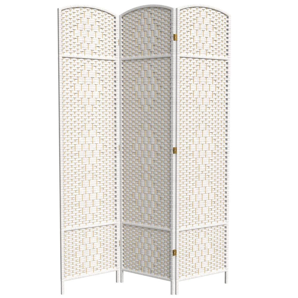 Tall White Woven Plant Fiber 3-Panel Room Divider