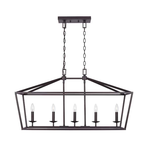 Weyburn 36 in. 5-Light Bronze Farmhouse Linear Chandelier Light Fixture with Caged Metal Shade
