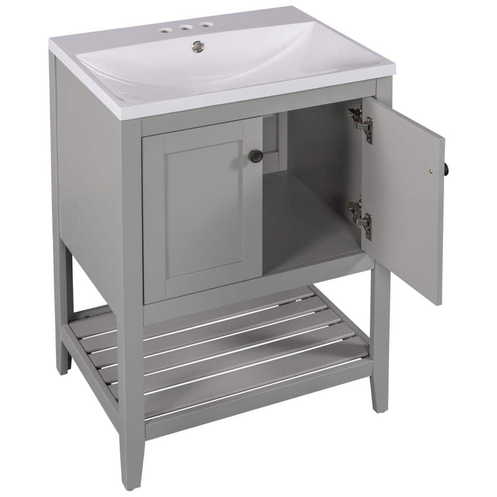 Tileon 24 in. W x 18 in. D x 34 in. H Bath Vanity in Gray with White ...