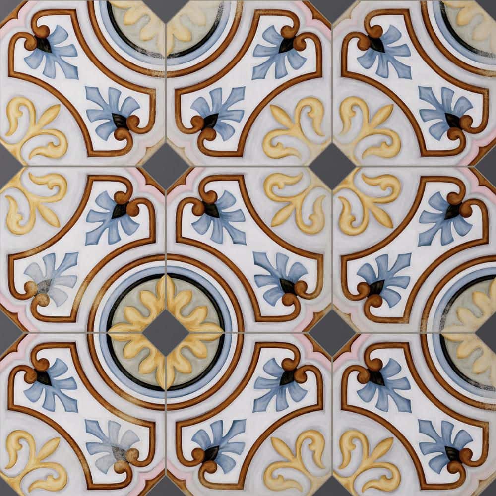 Vaudeville Octagon Deco Diglas with Taco Antracita 8 in. x 8 in. Porcelain Floor and Wall Tile (11.25 sq. ft. /Case) price history on PriceWatchPro