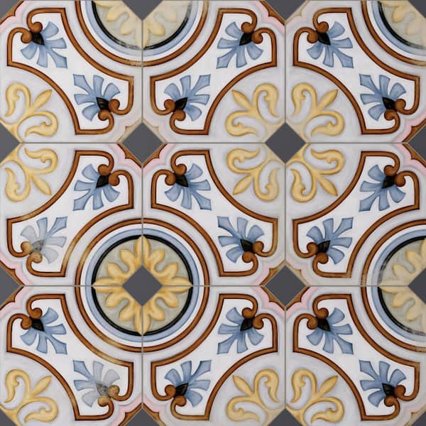 Merola Tile Vaudeville Octagon Deco Diglas with Taco Antracita 8 in. x 8 in. Porcelain Floor and Wall Tile (11.25 sq. ft. /Case)