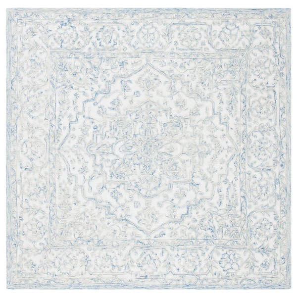 SAFAVIEH Trace Ivory/Blue 6 ft. x 6 ft. High-Low Square Area Rug