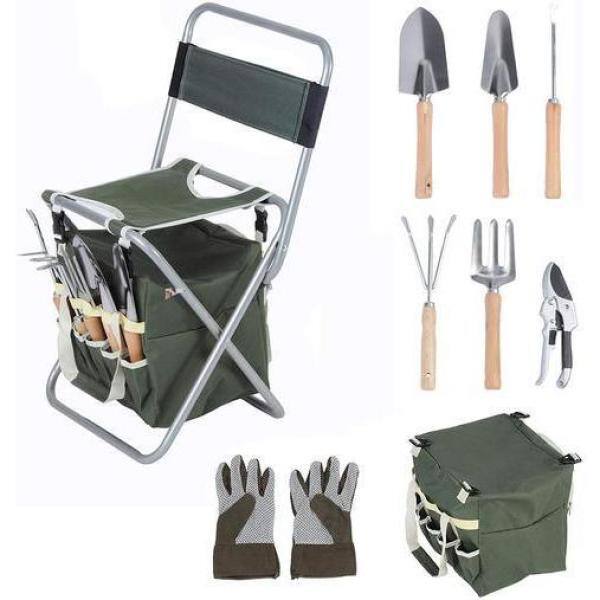 Details about   10-piece Gardening Tool Set with Zippered Detachable Tote and Folding Stool Seat 
