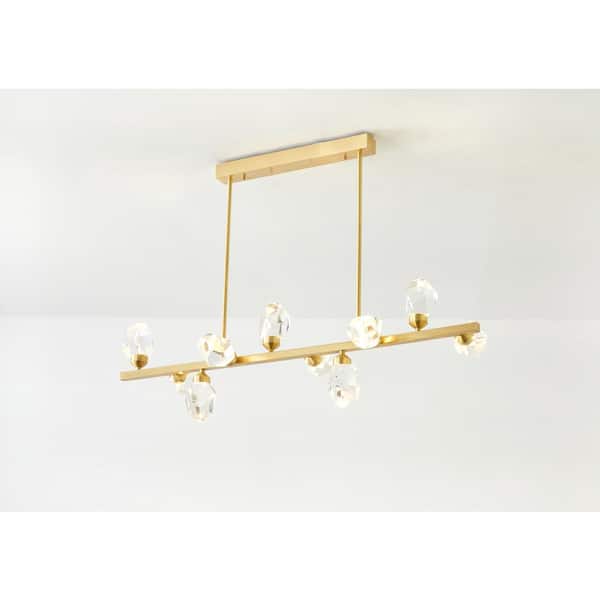 Luxury 10 Light Integrated LED Gold Finish Crystal Linear Island Chandelier 2800K-6500K Remote Control