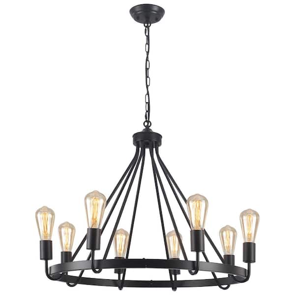 ADSENSTY 8-Light Black Rustic Farmhouse Candle Style Wagon Wheel Chandelier for Dining Room with no Bulbs Included