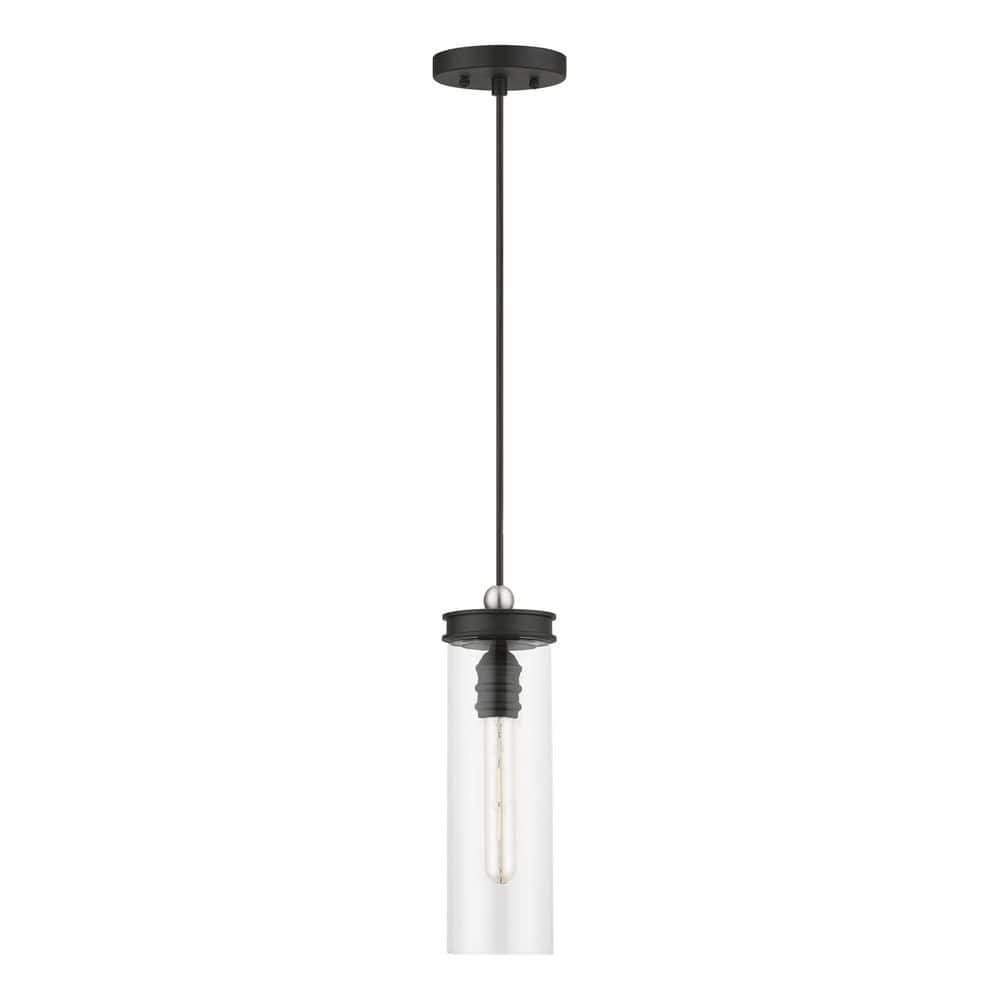 DeVoe Black and Brushed Nickel Mini Pendant with Clear Glass