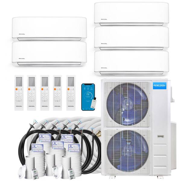 MRCOOL DIY 48,000 BTU 4-Ton 5-Zone 20.5 SEER Ductless Mini-Split AC and  Heat Pump with 9K+9K+9K+9K+12K u0026 16,16,16,35,50ft Lines DIYM548HPW01C15 -  The Home Depot