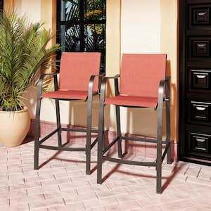 Counter Height Metal Aluminum Outdoor Bar Stool with Arms in Orange (2-Pack)