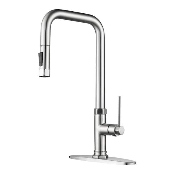 Single Handle Pull Down Sprayer Kitchen Faucet with 2-Mode Sprayer in Brushed Nickel