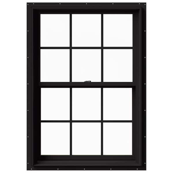 JELD-WEN 33.375 in. x 48 in. W-2500 Series Black Painted Clad Wood Double Hung Window w/ Natural Interior and Screen