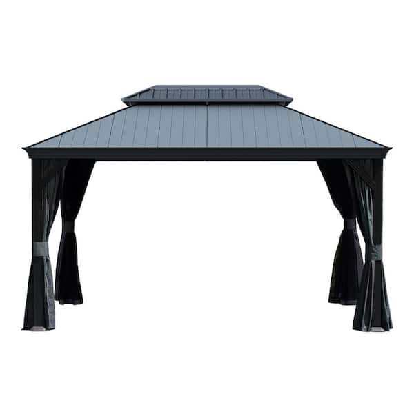 10 ft. x 14 ft. Aluminum Hardtop Gazebo with Double Roof and Curtains