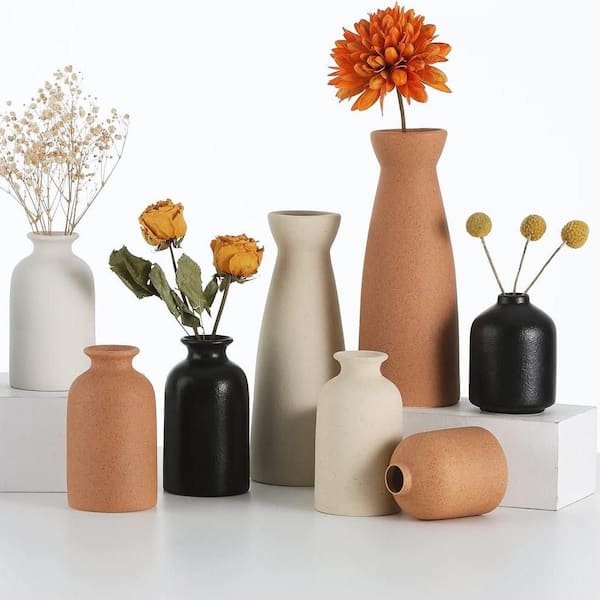 Unbranded 8.3 in. H Cylinder  Brown Ceramic Decorative vase Set-3, Small vase for Pampas Grass and Dried Flowers