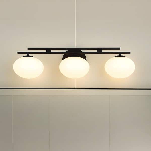 Julep 24-in. 3-light Matte Black Vanity Light with Opal Glass Shades