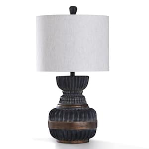 Malta 31 in. Ribbed Fadded Ebony and Antique Bronze Metal Bedside Lamp