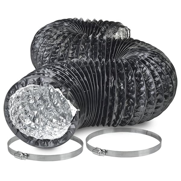 Hydro Crunch 4 in. x 25 ft. Non-Insulated Black Lightproof Flexible Aluminum Ducting with Duct Clamps