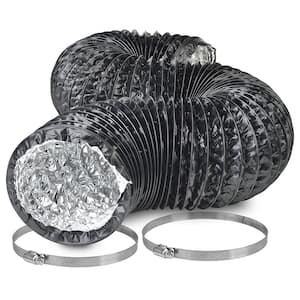 12 in. x 25 ft. Non-Insulated Black Lightproof Flexible Aluminum Ducting with Duct Clamps