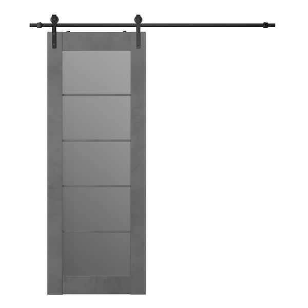 Belldinni Vona 32 in. x 84 in. 5-Lite Frosted Glass Dark Urban Finished Composite Wood Sliding Barn Door with Hardware Kit