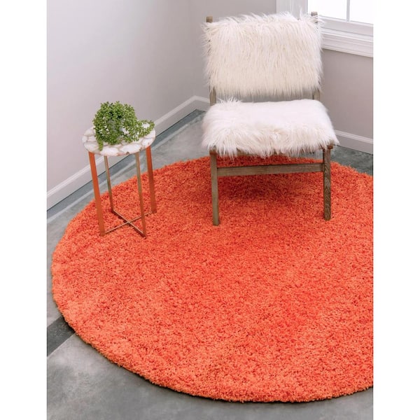 Solid Shag Tiger Orange 5 ft. 3 in. x 5 ft. 3 in. Area Rug