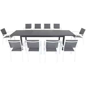 Nova 11-Piece Aluminum Outdoor Dining Set with 10-Sling Chairs in Gray/White 40 in. x 118 in. Expandable Dining Table