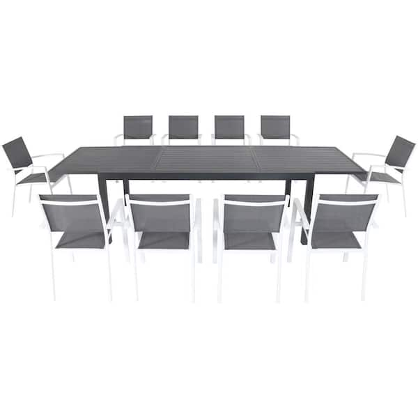 Cambridge Nova 11-Piece Aluminum Outdoor Dining Set with 10-Sling Chairs in Gray/White 40 in. x 118 in. Expandable Dining Table