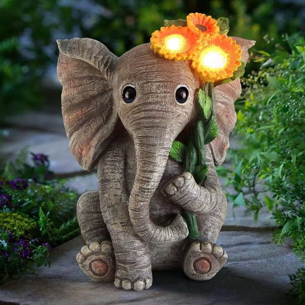 Elephant Garden Statues with Solar LED Lights L0CB9WK9DT - The