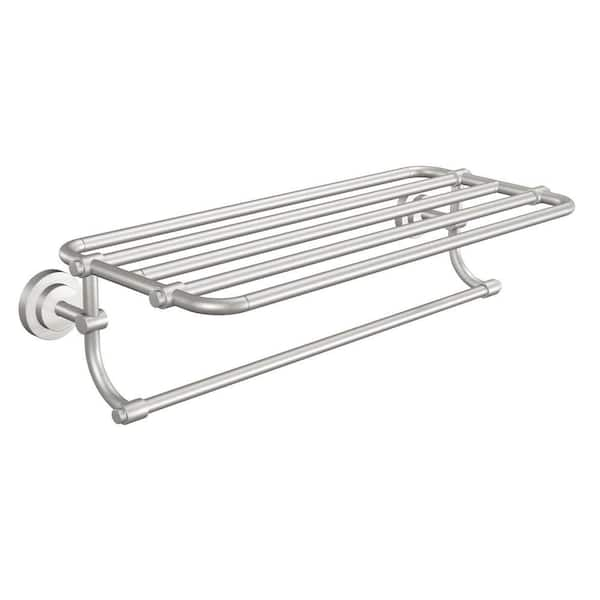 MOEN ISO 10-7/10 in. L x 6-9/25 in. H x 26-19/20 in. W Zinc Hotel-Style Bathroom Shelf in Brushed Nickel