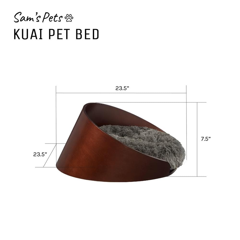 Small Dark Brown Bent Wood Faux Fur Dog Bed