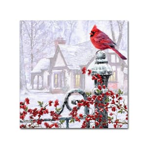 14 in. x 14 in. "Cardinal on Gatepost" by The Macneil Studio Printed Canvas Wall Art