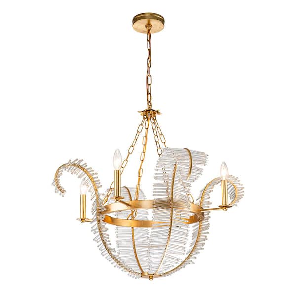 4 Light Gold French Empire Crystal Chandelier Modern Luxury Decorative Leaf Pendant Lighting Fixture for Kitchen Island