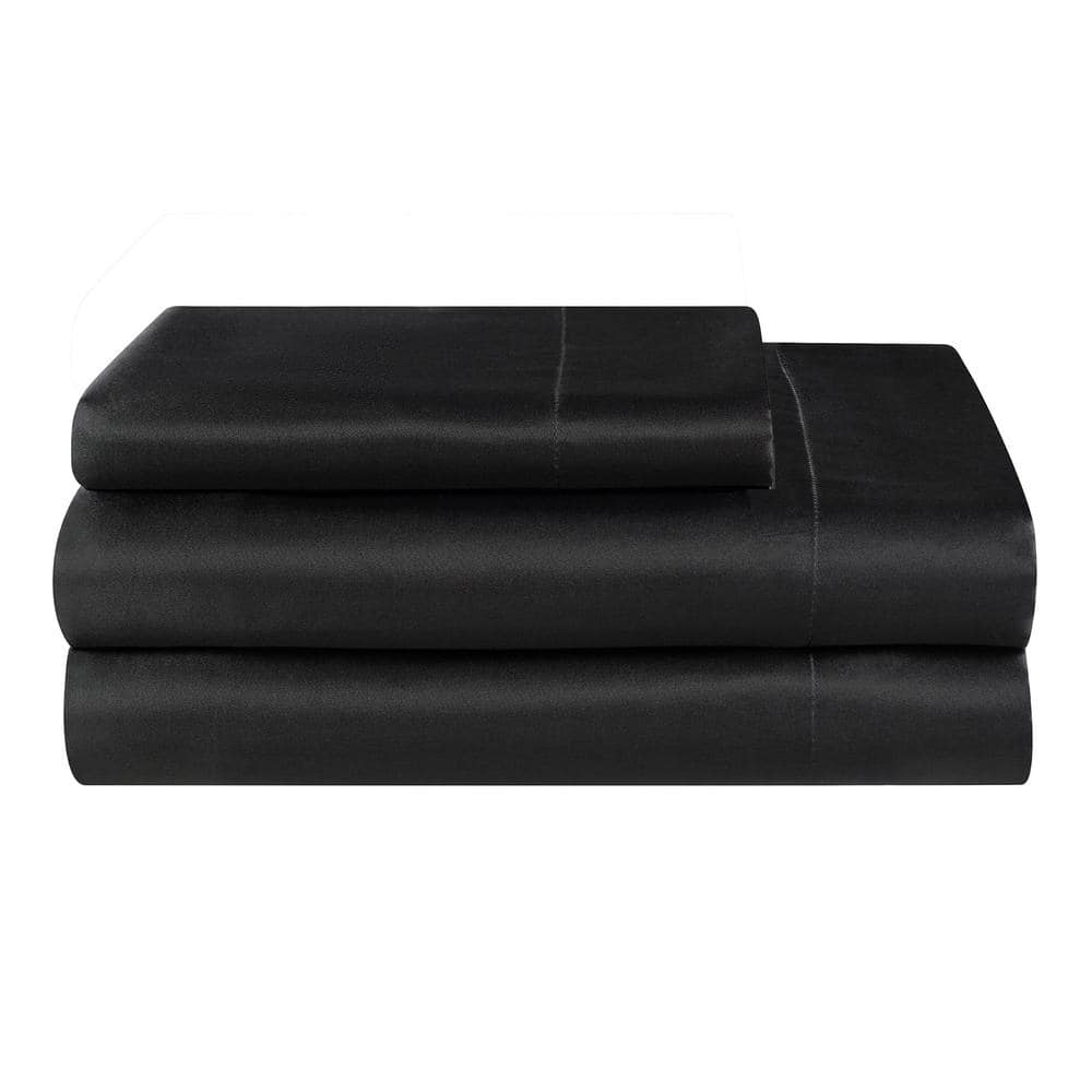 JUICY COUTURE 3-Piece Black Satin Microfiber Twin XL Sheet Set ...