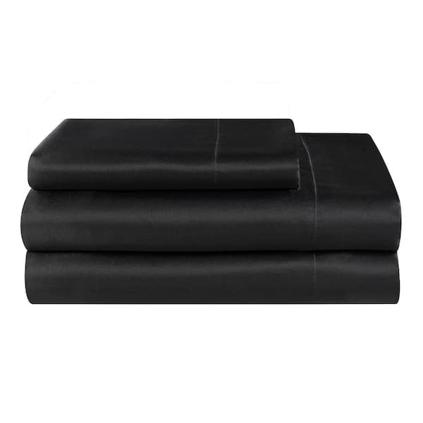 Juicy Couture 3-piece Black Satin Microfiber Twin Xl Sheet Set 