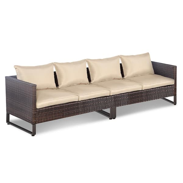 Costway 2PCS Wicker Outdoor Sectional Sofa Patio Conversation Set Garden Furniture with Beige Cushions