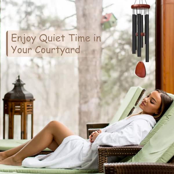 37 in. Aluminum Wind Chimes-Deep Soothing Tone, Weather-Resistant Decor and Gift Idea for Garden, Patio, Porch in Black