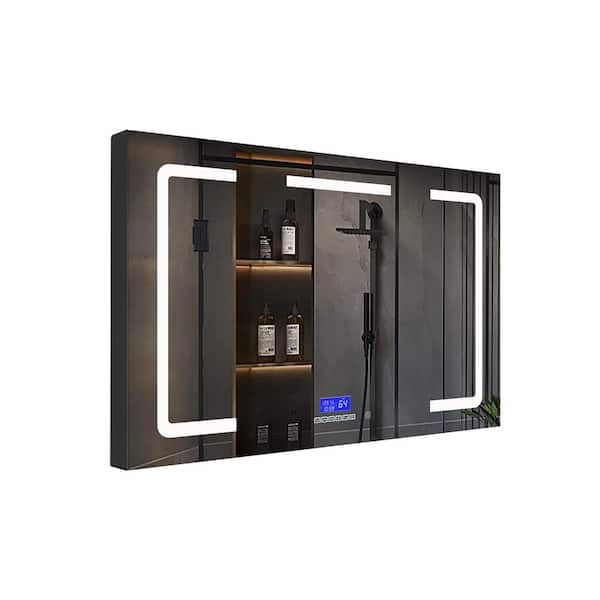 Lexora Lesina 48-in x 36-in Lighted LED Fog Free Surface Mount Gray Mirrored Soft Close Medicine Cabinet