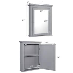 22 in. W x 27 in. H Rectangular Gray MDF Surface Mount Medicine Cabinet with Mirror