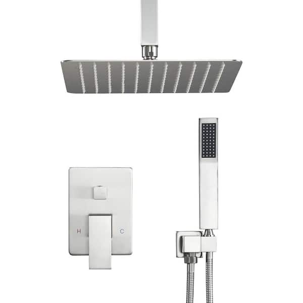 Verti 2-Spray 12 in. Ceiling Mount Dual Fix and Handheld Shower Head 1.8 GPM in Brushed Nickel
