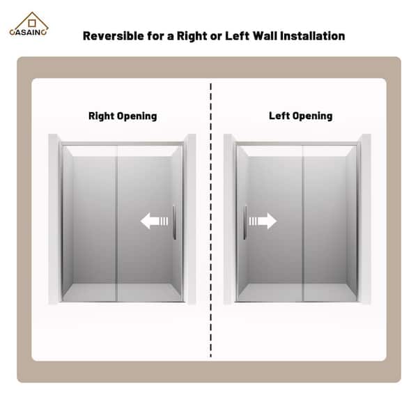 60 in. W x 76 in. H Sliding Framed Soft-closing Shower Door in Chrome Finish with Tempered Clear Glass